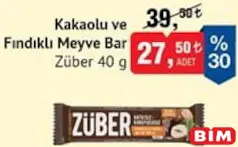 ZÜBER KAKAOLU VE FINDIKLI MEYVE BAR 40 G